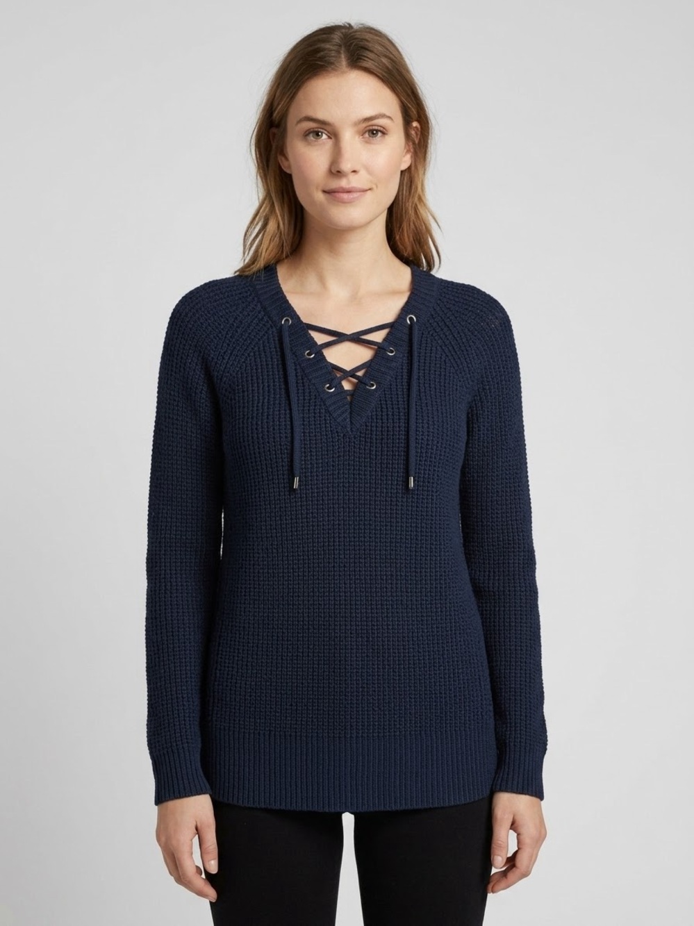 Anthropologie MOTH Asbury Lace Up Grommet Pullover Knit Sweater Tunic